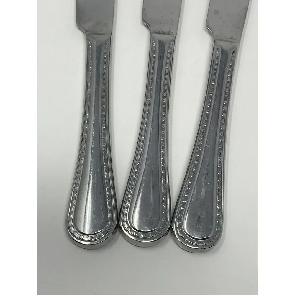 Argent Orfevres Stainless Pearl Dinner Solid Knives 9 1/2” Set Of 3